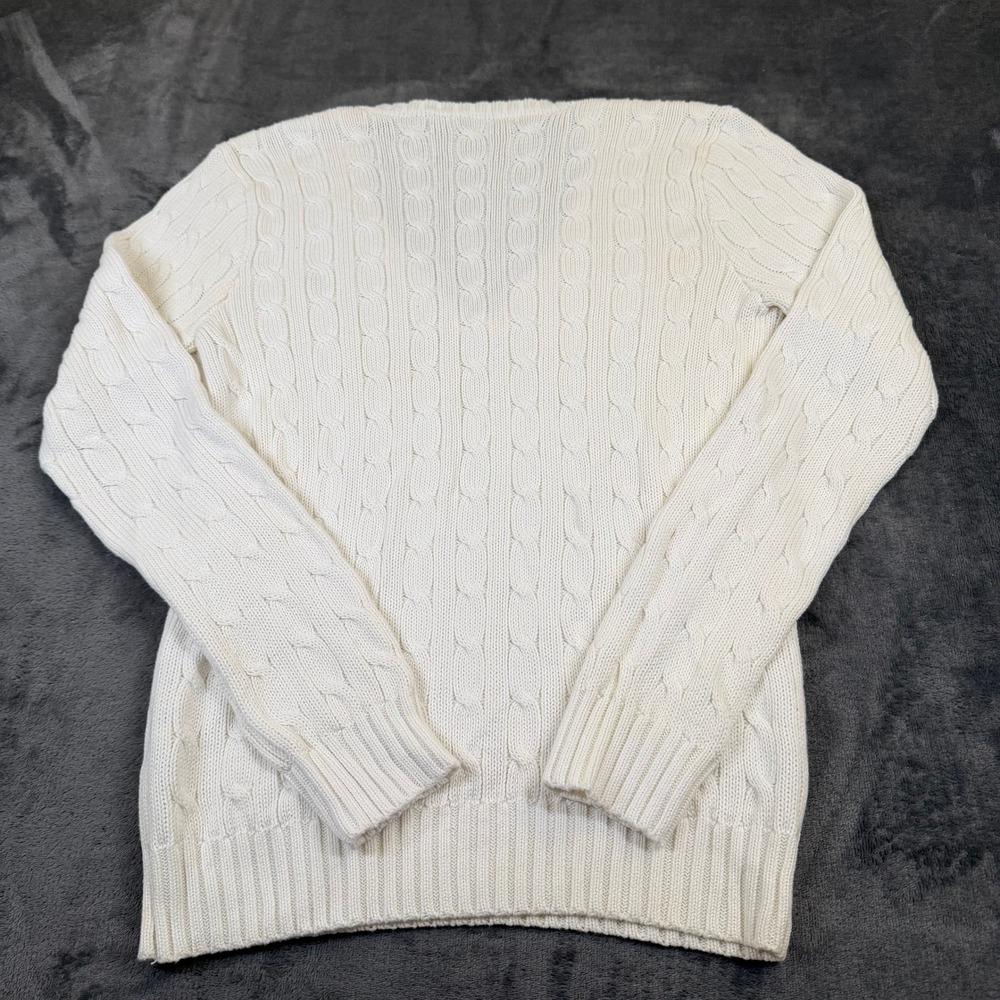 Ralph Lauren Sport Cable Knit Sweater Womens Large White V Neck Cotton - Picture 4 of 9